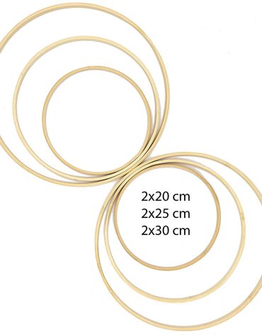6er-Set Bambusringe – Holzringe zum Basteln in 20, 25 und 30 cm Größe, ideal für DIY-Projekte und Makramee