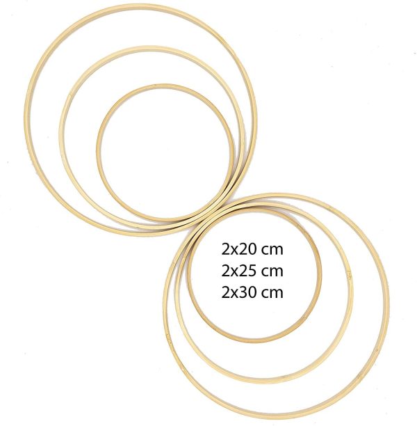 6er-Set Bambusringe – Holzringe zum Basteln in 20, 25 und 30 cm Größe, ideal für DIY-Projekte und Makramee